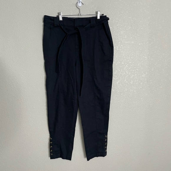 Who What Wear NWT Black Tie Waist Tapered Dress Pants 10 Button Hem - Picture 2 of 6